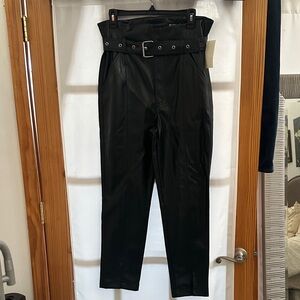 NWT Black Faux Leather Straight leg Pants w/ belt